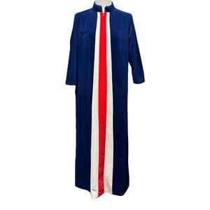 Vintage 70s JC Penney Velour Zip Robe Blue Red White 14